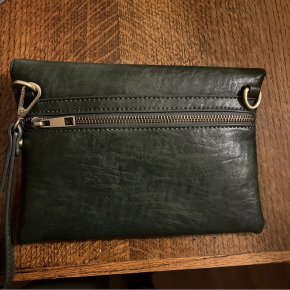 Joy Susan Convertible Crossbody Wristlet: Fold-Over Vegan Dark Jade - Picture 2 of 5